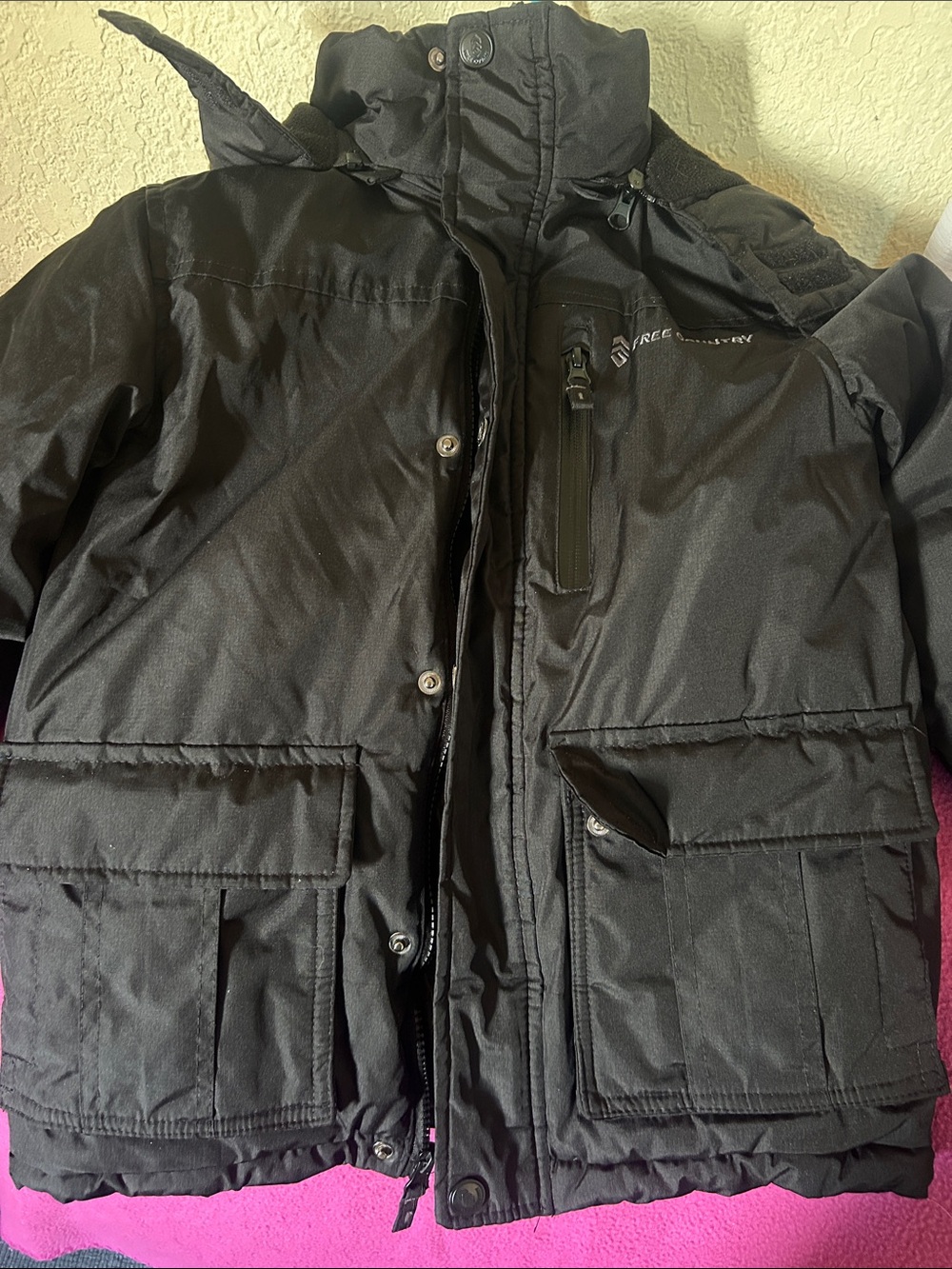 Free Country Black Puffer Jacket with High Collar